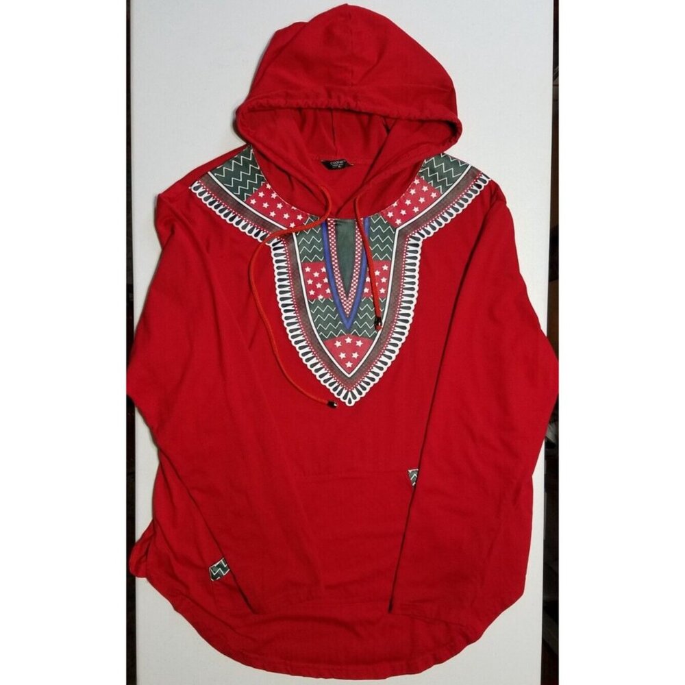 Coofandy Long Sleeve Red Southwestern Print Drawstring Hoodie Women's Size XL